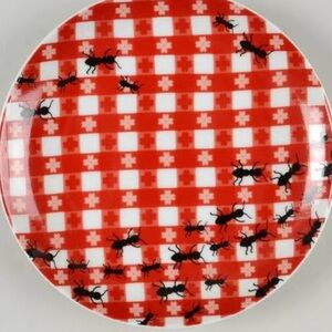 Boston Warehouse Red Checkered Ant Plates set of 4